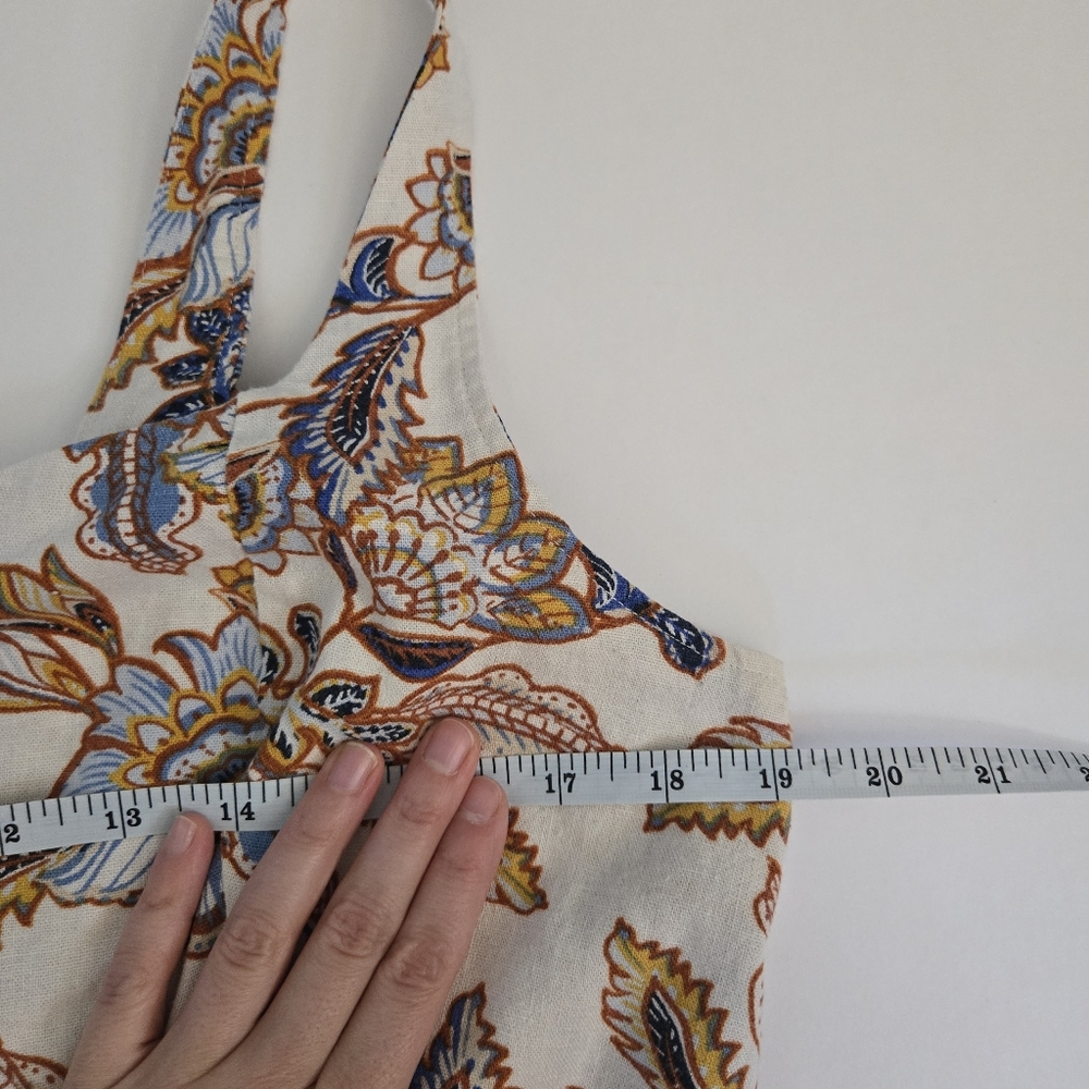 Linen XL Floral yellow blue spring summer skater feminine cottage midi dress - Picture 6 of 7